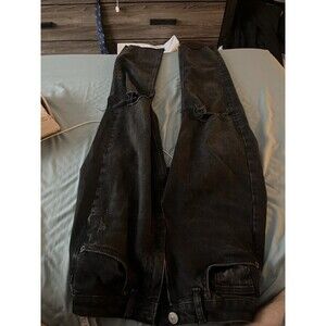 Zara Women's Straight Leg Jeans Size 2 Black Frayed Hem And Holes Distressed